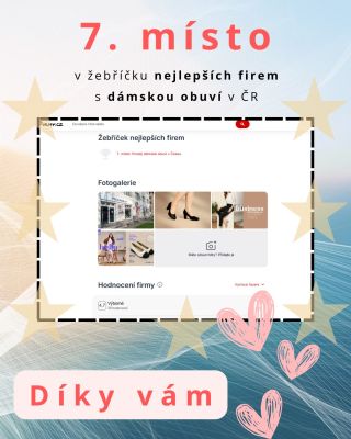 Na portálu od Seznamu Firmy.cz jsme se zařadili mezi 🎊10 nejlepších firem 🎊v sekci Prodej dámské obuvi. Máme krásné 7....